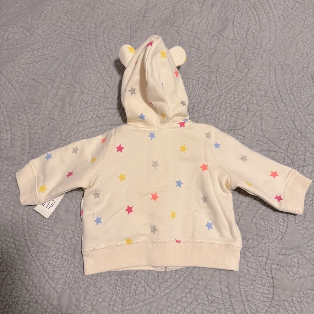 NWT GAP BabyGap Logo Zip Hoodie with Multicolor Stars 0-3 Months